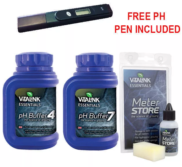 Hydroponics Vitalink PH Buffer 4 +7 250ml Kit PH Pen Meter Store nutrient growth