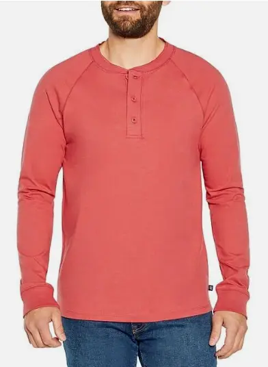 GAP Men's Long Sleeve Relaxed Fit Henley Red T-Shirt, Choose Size, Free Shipping