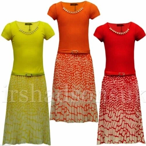 Bambine Chiffon Maxi Abito Animale Stampa lungo Estivo da Festa con Cintura