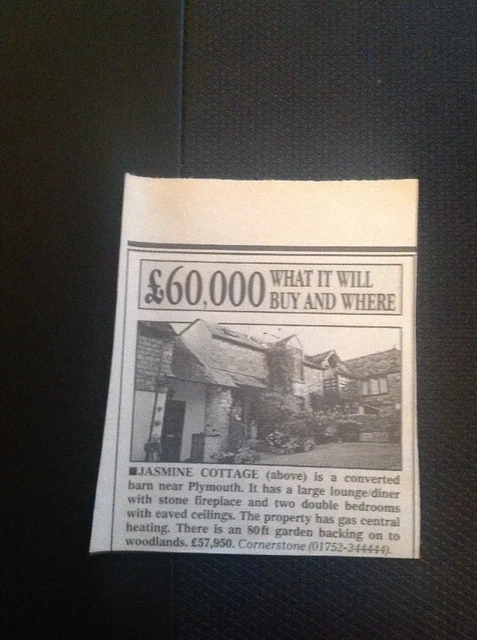 Ephemera 1995 Advert House For Sale Jasmine Cottage Near Plymouth M485