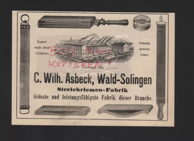 WALD-SOLINGEN, Werbung 1909, C. Wilh. Asbeck Streichriemen-Fabrik