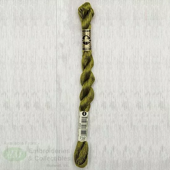 DMC Perle Cotton Thread, Size 5, 25m Skein, Colour 732 OLIVE GREEN