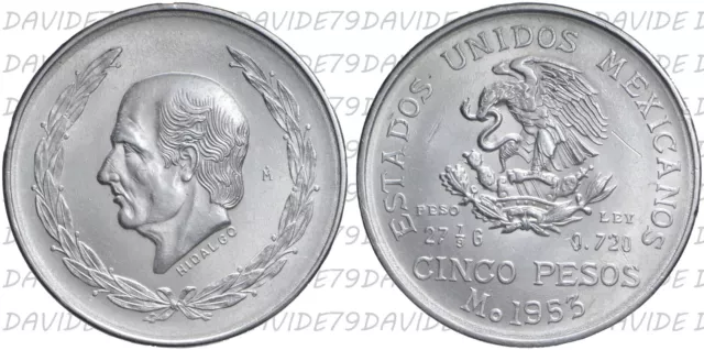 01593] Messico Mexico - 5 Pesos Silver Argento 1953 - Km# 467
