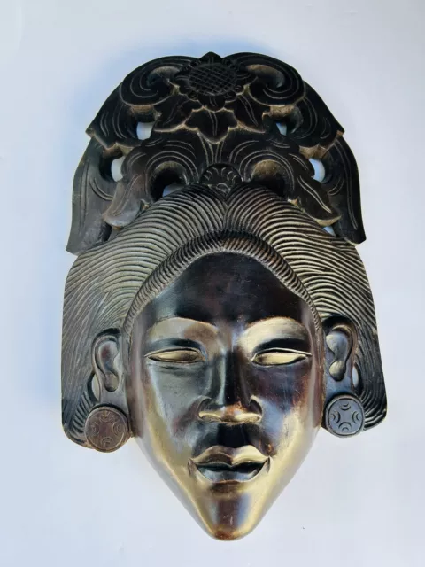 Vintage Bali KlungKung Wood Carving Woman Head Wall Hangings