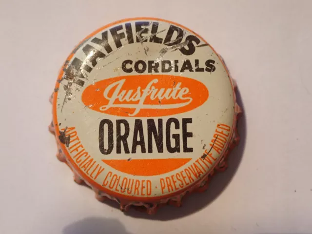 CROWN SEAL BOTTLE CAP MAYFIELDS JUSFRUTE ORANGE c1960s VERY GOOD from ORANGE NSW