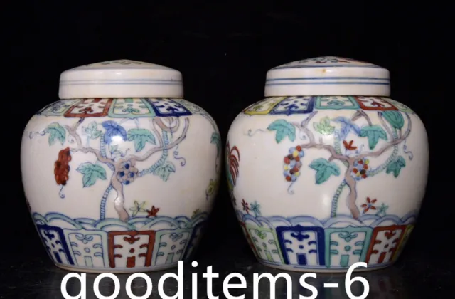 5.1"Old Antique Porcelain Ming Dynasty Chenghua Doucai Grape Pattern Tianzi Jar