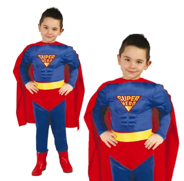 Costume de super-héros garçon enfants robe de fantaisie muscle poitrine livre Halloween jour Royaume-Uni
