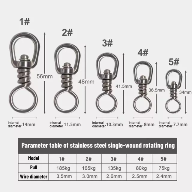 5 Size Fishing Connector with Pin Bearing Barrel Heavy Duty Ball Rolling Swivel