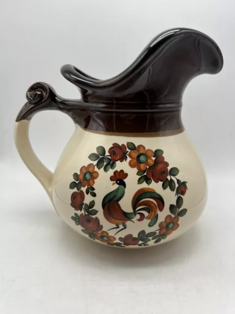 Vtg McCoy Pottery Ceramic Water Pitcher #7525 USA 6.5” Tall Rooster Floral