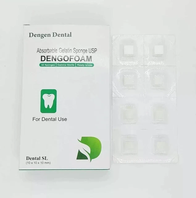 DENGEN DENTAL STERILE Gelatine Hemostatic Sponge Gelfoam Cubes 32pcs