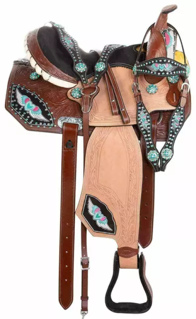 Leder Western Barrel Racing Stickerei Design Horse Tack Sattel Größe 10"-18.5"FS