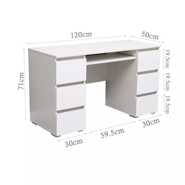 White Dressing Table High Gloss Fronts Makeup Desk 6 Drawers Big Storage Bedroom 2