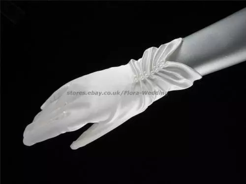 SATIN PROM/FANCY/WEDDING SHORT FINGERED GLOVE,pearls