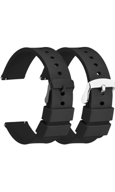 COPPIA CINTURINI IN SILICONE  NERO SGANCIO RAPIDO Ansa 20 mm.