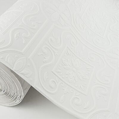4000-59001 Ibold White Tin Ceiling Scroll Paintable Wallpaper Expanded Vinyl
