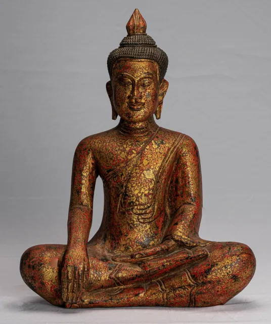 Antique Khmer Style SE Asia Wood Enlightenment Buddha Statue - 43cm/17"