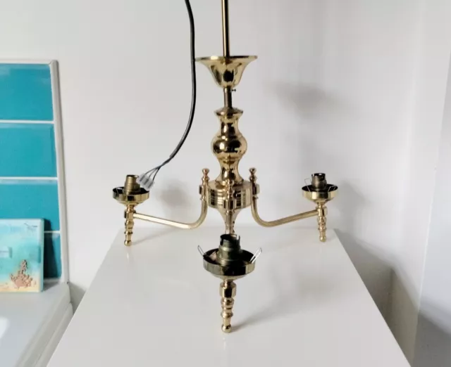 Vintage Gold Brass 3 Arm Candlestick Style Ceiling Pendant Light Chandelier