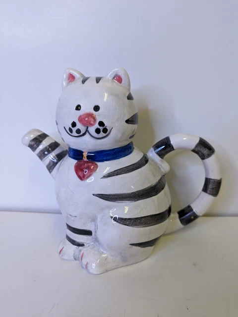 Striped Cat Teapot/Pitcher Ceramic Handcrafted for Oriental Trading Company