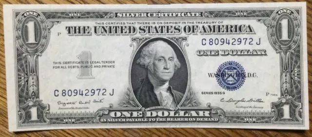 $1 One Dollar Bill Series 1935-G Silver Certificate Blue Seal
