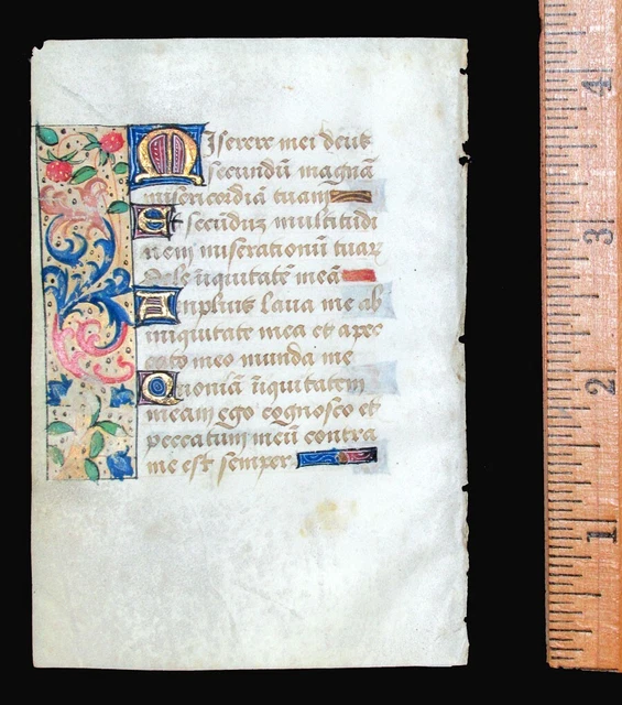 c. 1500 MEDIEVAL BOOK OF HOURS LEAF, FRANCE, ILLUMINATED MANUSCRIPT on VELLUM c. 1500 MEDIEVAL BOOK OF HOURS LEAF, FRANCE, ILLUMINATED MANUSCRIPT on VELLUM