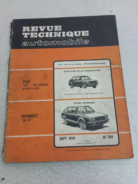 Rta Revue Technique Automobile N359 Renault 30ts 30 Ts Fiat 127 Spécial