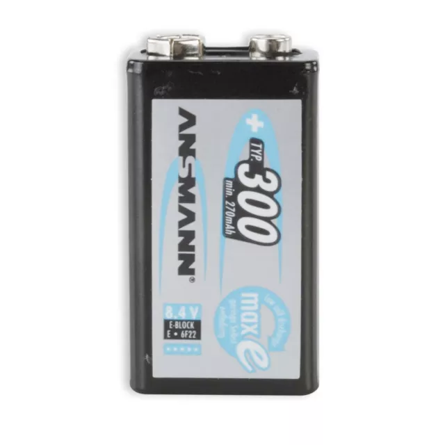 2x ANSMANN BLOCK AKKU - maxE 9V Block BLUE 300 mAh AKKUS - BLOCKBATTERIE AKKU 2