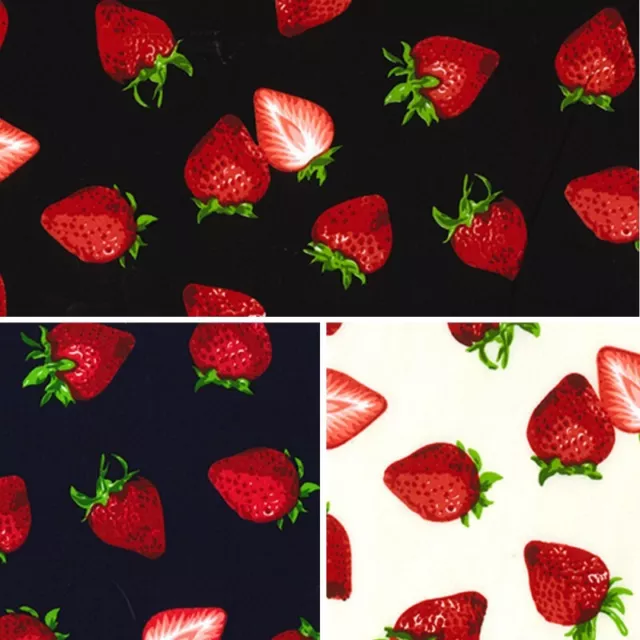 100% Cotton Poplin Fabric Rose & Hubble Strawberry Summer Fruits Strawberries