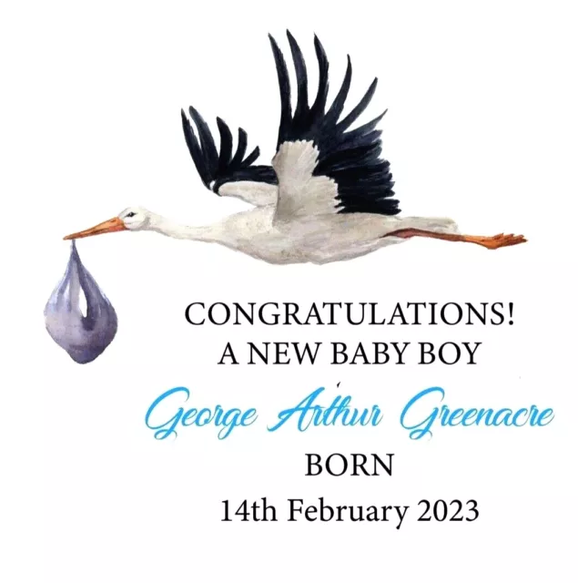 Personalised New Baby Card, New Born, Baby Girl Card, Baby Boy Card - Stork