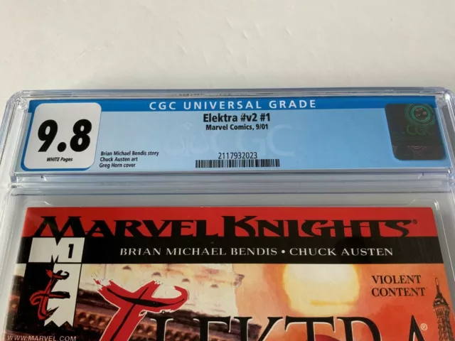 Elektra V2 1 Cgc 9.8 White Pages Great Greg Horn Cover Marvel Comics 2001 2