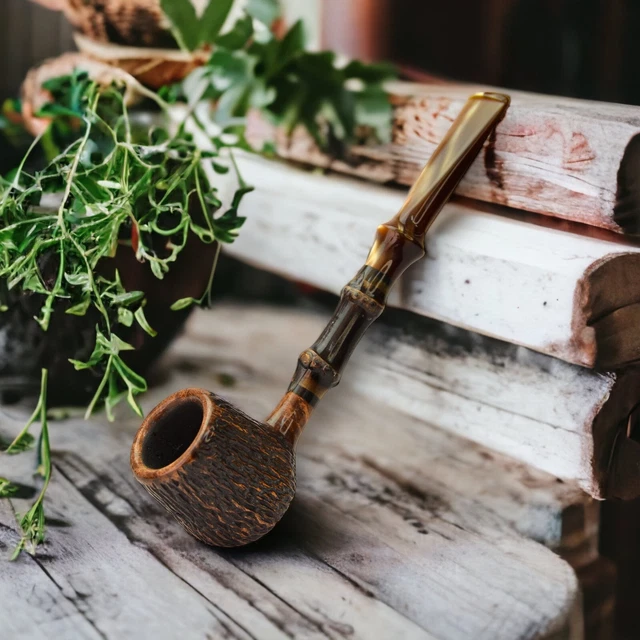 Briar artisan smoking tobacco pipe Freehand rusticated bowl with bamboo shank