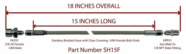 Stainless Braided Brake Line Hose 1/8 Pipe Npt -3An 3/16 3/8-24 Wilwood 18 Oal