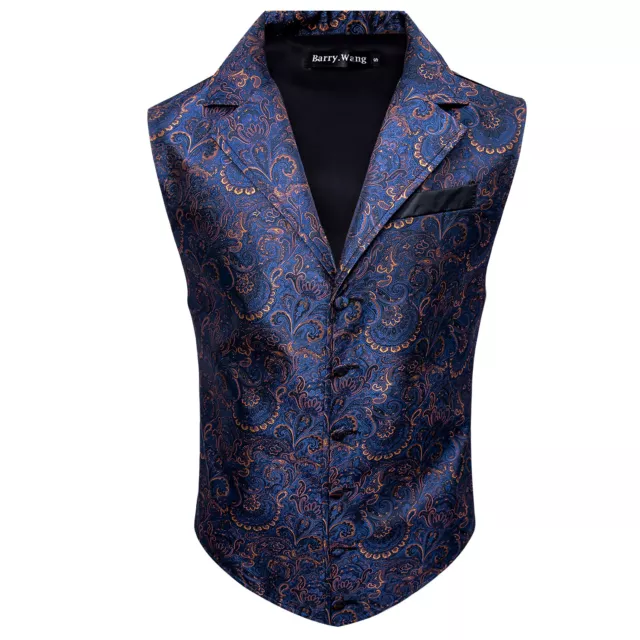 Mens Silk Victorian Suit Vest Tailored Collar Paisley Steampunk Gothic Waistcoat