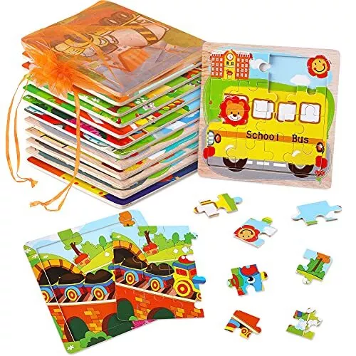 SANNIX Lot de 12 Puzzles en Bois pour Les Tout-Petits de 2 3 4 et 5 Ans Cadea...