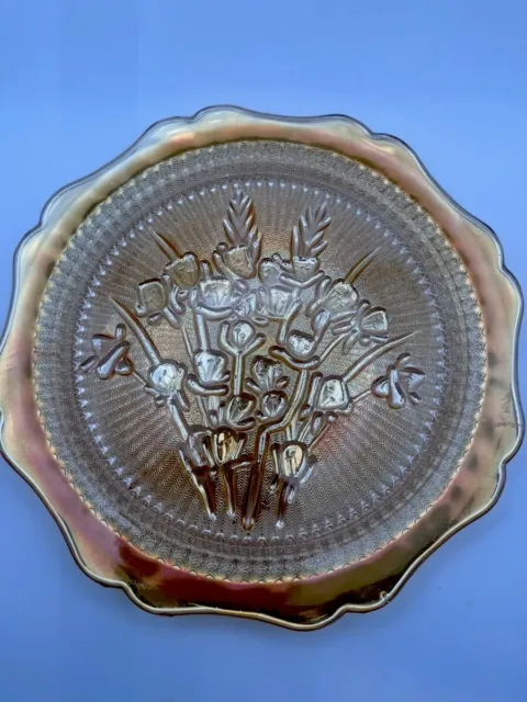 Jeanette Carnival Depression Glass Plate Herringbone Marigold Plate