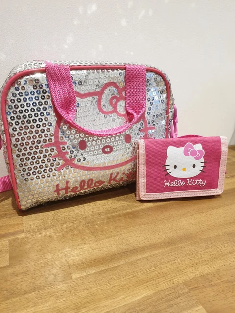 Y2K Hello Kitty paillettes borsa a tracolla e borsa a portafoglio. Argento rosa