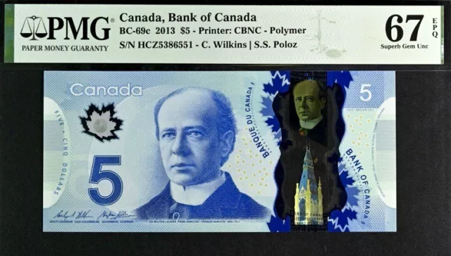 Canada Set of 3 $5 BC-69c 2013 Polymer PMG 67 EPQ Superb Gem Unc Banknotes