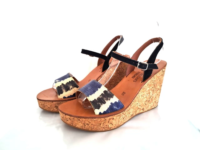 Sandales Compensées Tissaia Pointure 39 - Blanc à Fleurs - Talon Haut - Occasion Très Peu Portées
