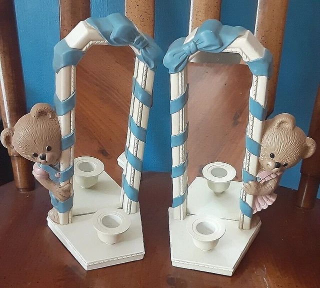 HTF Home Interior vintage dressed Bear Candle holder/Mirror Wall hanging Nursery