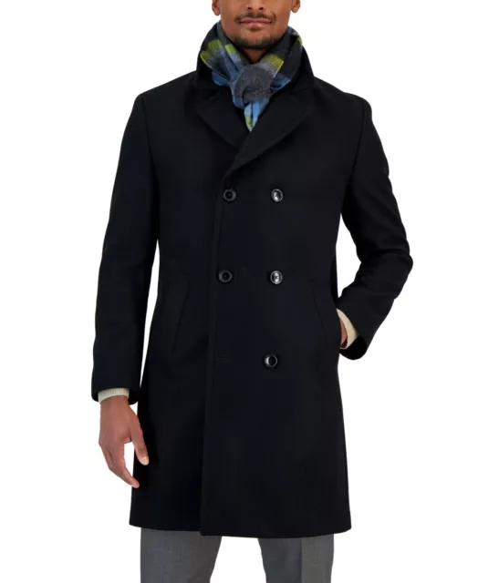 Nautica Men's Classic-Fit Double Breasted Wool Overcoat Black 36R