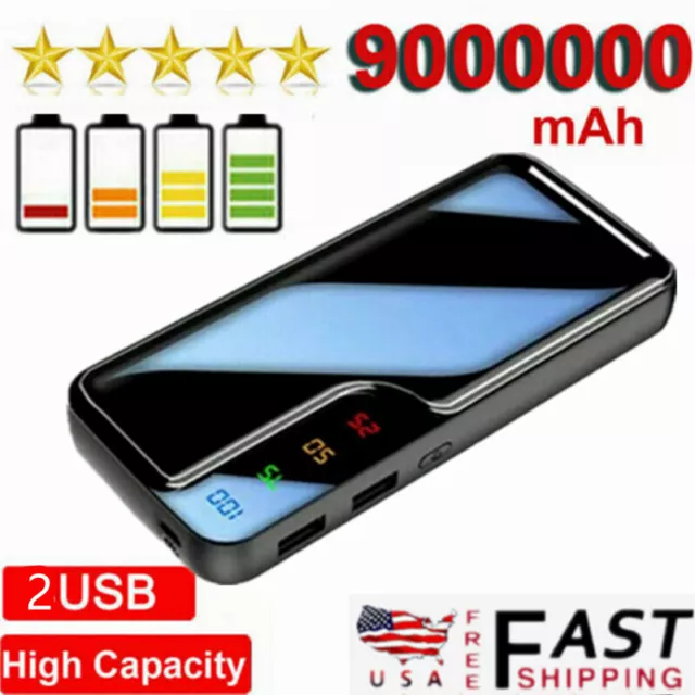 9000000mAh Portable Power Bank USB LCD External Battery Charger For Cell Phone