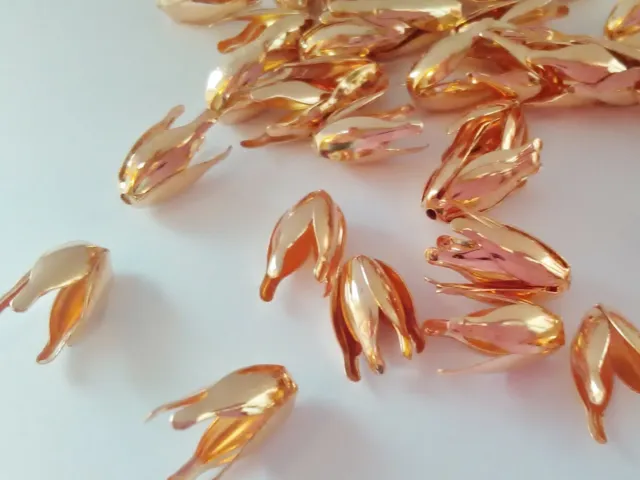 20 Rose Gold Bead Caps Flower Petal 12mm Bead Ends Wraps Jewellery Making