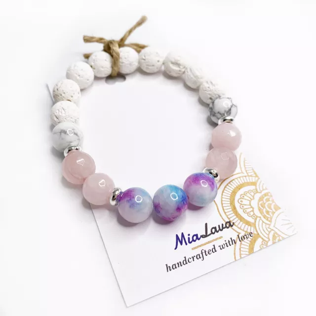 Aromatherapy Diffuser Bracelet Lucky In Love - Rose Quartz - Howlite - Jade 2