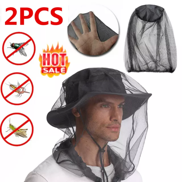 2 x Midge Mosquito Insect Hat Bug Mesh Head Net Face Protector Travel Camping