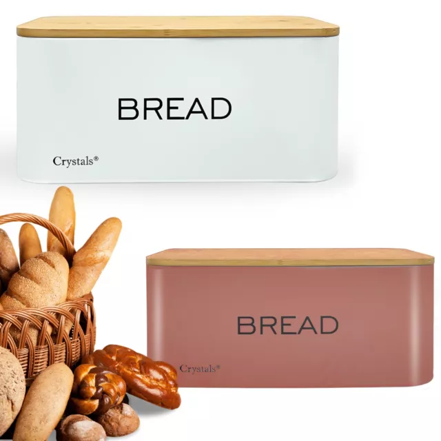 Bread Bin Bamboo Lid Kitchen Food Cake Storage Container Box Chopping Board