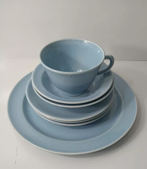 Vintage Luray Pastels Blue 7 Pcs USA Taylor Smith & T Plate Saucers Cup Dish