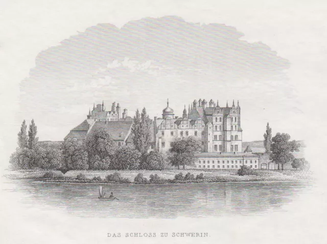 Schwerin Castillo Original Litografía Tiedemann 1845