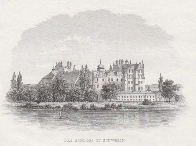 Schwerin Castillo Original Litografía Tiedemann 1845