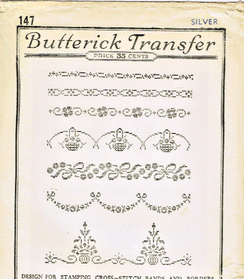 1920s Vintage Butterick Sewing Transfer Pattern #147 Yards of Cross Stitch Board