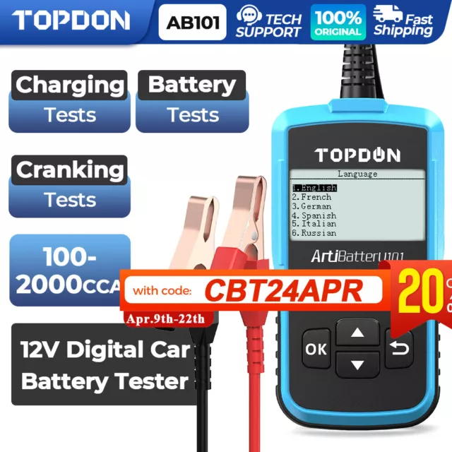 2024NEW! TOPDON 12V Car Load Battery Tester Digital Analyzer Charging Tester LCD