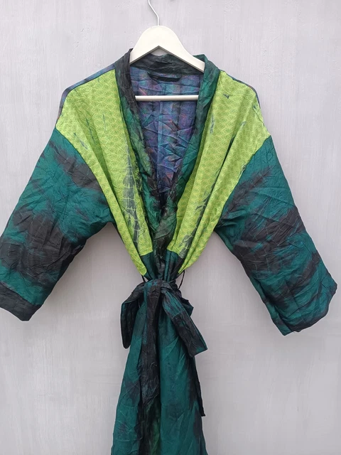 Silk Tie Dye Kimono Back Said Royal Gown Party Wear Patchwork Light Weight T-100